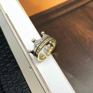 Corinna Retro Letter Contrasting Crown Ring Women Niche Open Ring Light Luxury Personalized Ring