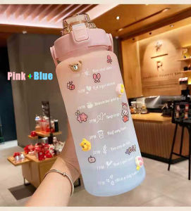 🇲🇾💖Ready Stock💖🇲🇾2000ml Large Capacity Gradient Color Water Bottle With Straw Kawaii Jumbo Bottle Outdoor Tour Climbing Sport Water Bottles