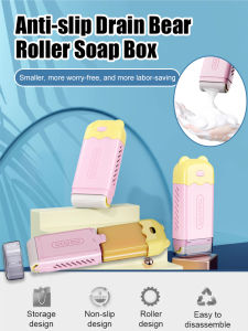 [Easy Lathering] Non-Slip Bear Roller Soap Dish With Drain Non-Slip Soap Storage Box With Drain Bear Roller Soap Organizer Nonslip Drainage Soap Box Beauty Soap Box Bear Drainage Box