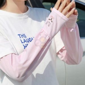 ☍✒☃ Aiden001 Rabbit Sunscreen Ice Sleeve Womens Summer Breathable Mesh Loose Ice Silk Sleeves For Driving And Cycling Outdoor Sunshade Arm Sleeves 2517