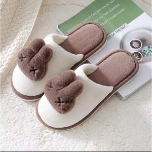 Korean cute rabbit head couple House Slippers thick-soled indoor slippers home warm non-slip wool cotton slippers