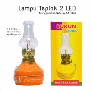 Lampu Teplok 2 LED Jadul Plastik Gratis Bateray AA Emergency Light Tempel Dinding Tanpa Minyak Retro