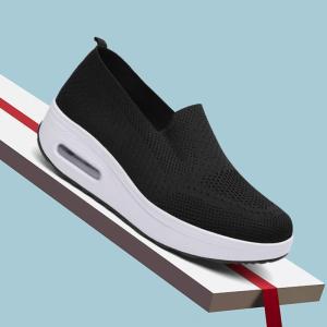 Best Sellers Women Korean Style Slip On Breathable Sneakers Thick Sole Comfortable Casual Black Rubber Shoes For Women