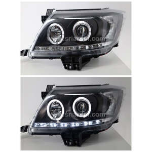 Toyota Hilux Vigo Champ 11-13 Black Projector Head Lamp w Ring & LED { 1 Pair Left & Right }