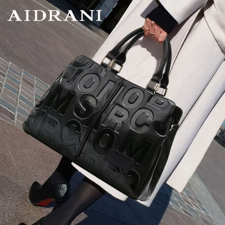 AIDRANI Luxury women's leather tote bag, large capacity simple lettering  top, cowhide one-shoulder cross-body women's bag Lazada PH