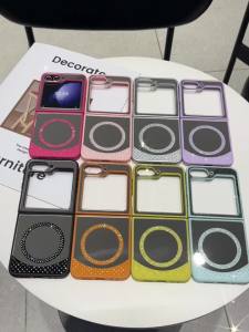 สำหรับเคสแม่เหล็ก Magsafe แบบกลิตเตอร์เพชร สำหรับ Samsung Z Flip 6 5 flip 4 3 flip6 zflip6 5G ชาร์จไร้สาย ปกกระจกแต่งหน้า