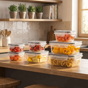 WANGCAI 12PCS/SET Stackable Refrigerator Storage Box Transparent Plastic Food Freezer Box Pantry Containers Odorless Lunch Box Grains Storage