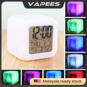 🔥RDY STOCK🔥 7 Color Change LED Glowing Digital Alarm Clock Thermometer Clock Alarm Clock Digital Clock Jam Alarm