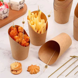 50Pcs Disposable French Fries Paper Cup 12oz Brown French Fry Holder Egg Waffle Packaging Box Snack Dessert Popcorn Takeout Cup