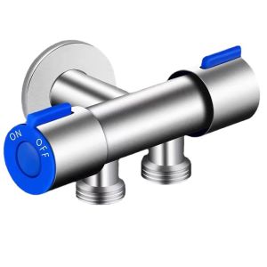 Van chia nước 2 đầu ra Inox 304 tích hợp khóa nước tiện dụng