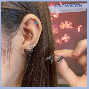 Ditur 2Pairs Personalized Creative Mini Simulated Fly Earrings For Men Women Funny Abstract Niche Jewelry Accessories Couple Gift