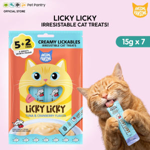 Licky Licky Creamy Grain Free Cat Treat Tuna & Cranberry 15gx7 Lickable Snack Meal Topper