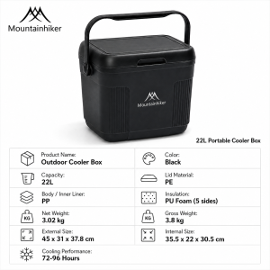 Mountainhiker 22L/25L Ice Cooler Box 72H Long Cold Retention Portable Ice Bucket Multi Purpose Insulated Box Outdoor Camping Picnic Beach Fishing Storage Cooler