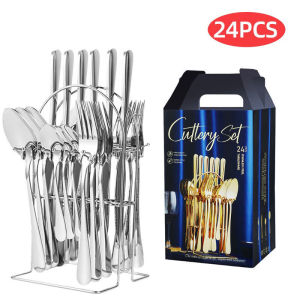 24pcs Gold Cutlery Set Marble Cutlery Set Stainless steel with ceramics handle knife spoon and fork set dinnerware set