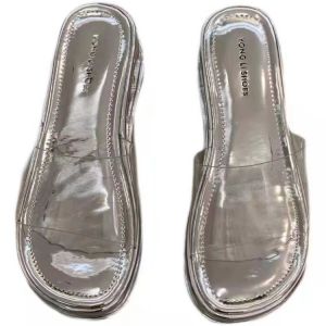 [Free Shipping] New Summer Sandals: Transparent One-Strap Platform Slippers In Candy Colors With A Wedge Heel And Thick Sole Open-Toe Design For Women