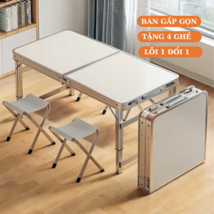 (Tặng kèm 4 ghế) Bàn Xếp Gấp Gọn Bàn Gấp Gọn Đa Năng Bàn Dã Ngoại Hợp Kim Nhôm Chắc Chắn Chịu Trọng Tải Đến 150Kg Có Thể Điều Chỉnh Độ Cao