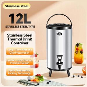 [Ready Stock] 16L Tong Air Panas & Dingin Stainless Steel 304 Termos Barrel 8L-12L untuk Kopi Susu Teh - Camping Outdoor Bucket Water Dispenser Kitchenware
