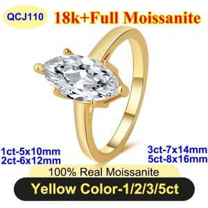 PureNew Classic 1ct-5ct Marquise Full Moissanite Diamond Rings For Women 925 Silver Plated 18k Gold Womens Moissanite Ring Gift