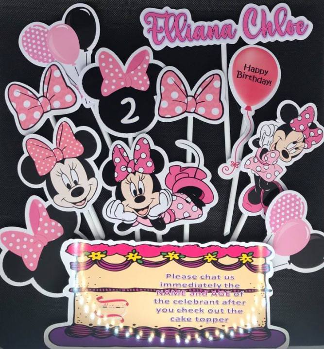 MINNIE MOUSE CAKE TOPPERS with personalized name at age.
