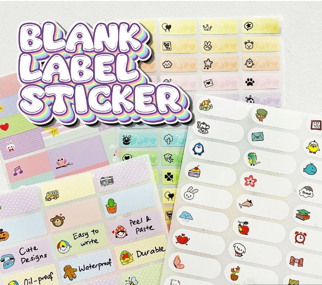 Waterproof Cartoon Name Label Stickers – Cute Handwriting Blank Tags ...