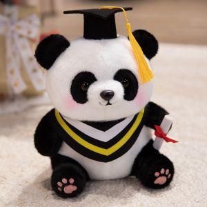 IPIE2 25cm Graduation Panda Plush Toy Soft Cute Stuffed Animal Toy Commemorative with Doctoral Cap Kawaii Panda Doll Graduation Gift