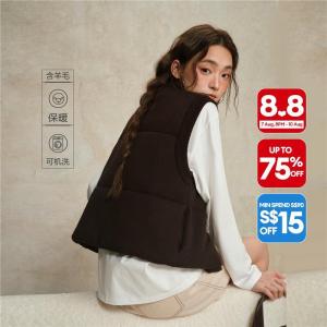 Giordano Women Short Knitted Padded Vest with Stand Collar Free Shipping 18375913