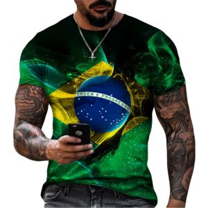 Brazilian American Flag Elements Colorful Trend Gradient Starry Sky Style 3D Printed Mens Slim Fit T-Shirt Patriotic Casual Top