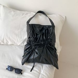 CHPERF Korean Style Bow Drawstring Bag Fold Bowknot Silver Tote Bag Casual Large Capacity Nylon Ruched Shoulder Bag Women