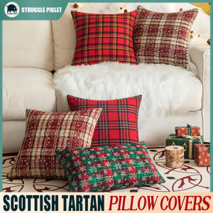Christmas Scottish Tartan Plaid Throw Pillow Covers Farmhouse Classic Decorative Square Cushion Cases for Home Sofa Couch Decor