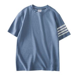 Mens short-sleeved summer waffle tshirt for men round neck loose sports casual top