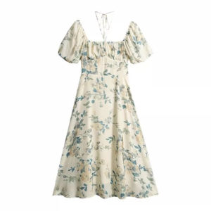 🦋 VEVE Women Midi Dress Temperament Puff Sleeves Split Floral Dress