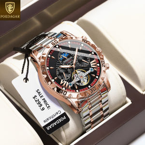 POEDAGAR luxury watch for men waterproof automatic japan import mechanical movement multifunctional stainless steel tourbillon design dual calendar luminous moon star watch