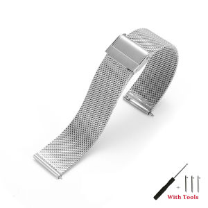 Zhangeer 14 16 18 20 22mm Universal Milanese Watchband Men 06 Line Quick Release Watch Band Mesh Stainless Steel Strap Women Wrist Belt Silver Gose Gold Pink Blue Grey Bracelet With Double Insurance Buckle WithTools