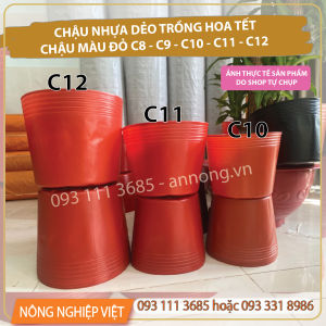 Combo 3kg chậu nhựa C11 C12 đỏ/đen - Chậu nhựa trồng hoa tết giá rẻ chậu trồng hoa vạn thọ 4-5 gốc