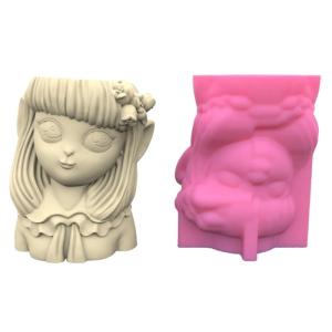 Geometric Little Girl Gypsum Silicone Molds Storage Box Mold for Making Succulent Pot Flower Pot Pen Holder