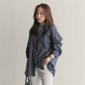 Korean Style Striped Shirt For Women Casual Long Sleeve Blouse Tops