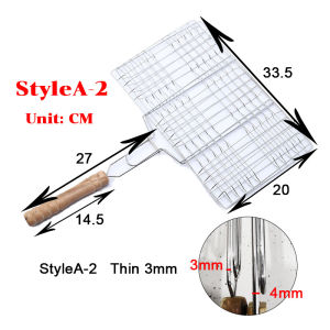 ตะแกรงปิ้งย่าง ตะแกรงปิ้งปลา BBQ  ตะแกรงปิ้งทะเล ตะแกรงปิ้งอาหาร ตะแกรงปิ้งอเนกประสงค์ มีด้ามจับไม้ฉนวนกันความร้อน สแตนเลส Thick grilled fish clip square wooden handle barbecue net clip iron wire barbecue rack barbecue meat clip