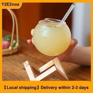 【Local shipping】 Cocktail Glass Cup With Wood Stand Creative Bar Glassware Drink Cup Ronud Ball Cocktail Mug Fruit Moon Juice Tumbler