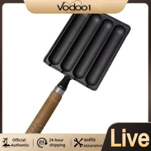 【Vodool】 Cast Iron Sausage Pan Non Stick Pre-Seasoned Multi-Purpose Cooking Tool for Breakfast and Sausages