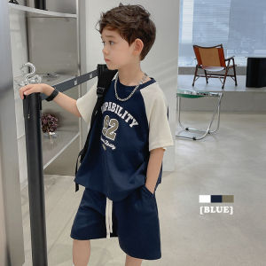 Beryl kids🌸เสื้อผ้าเด็กโต ชุดเซ็ทเด็ก ผญ🎀ชุดกีฬาเด็กผู้ชายสีผสม ชุดเด็กทารกสไตล์เกาหลีกางเกงขาสั้นและเสื้อกล้ามสองชิ้นแฟชั่น 120-160cm