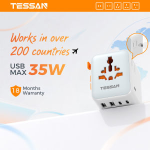 TESSAN 35W Universal Travel Adapter All-in-One for 150+ Countries with USB Ports - International Plug Adaptor for Philippines Europe UK US (3-Pin Safety Certified)