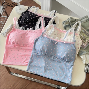 ChoiFoo เสื้อชั้นในสตรีพร้อมแผ่นรองหน้าอกเสื้อท่อนบนเสื้อกล้าม Cewek Seksi ลายดอกไม้เข้ารูปพอดีเสื้อเอวลอยฤดูร้อนเสื้อท่อนบนท่อนบนท่อนบนเป็นมิตรกับผิวบางระบายอากาศและเย็น