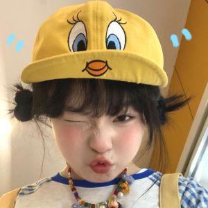 TIMIA น่ารักน่ารักๆ หมวกเบสบอลเป็ดสีเหลือง การ์ตูนลายการ์ตูน งานปัก หมวกกันแดดหมวก ง่ายๆ หมวกยอดแหลม หมวกเบสบอลปัก สาวๆ