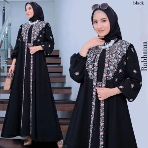 T & M-Savina Gamis Abaya Bordir 2 Layer Baju Lebaran Muslimah Terbaru Warna Putih Gamis Ceruty Bordir