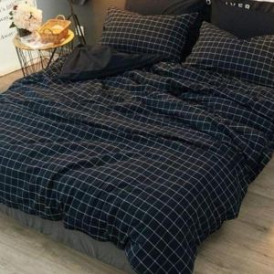 Set Sprei T番 Kotak Hitam Elegan 180x200cm Bahan Katun Cina
