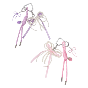 Braided Rope Bag Charm Lovely Heart Keychain Handbag Pendant Ornaments Bows Keyrings Fashion Keyholders