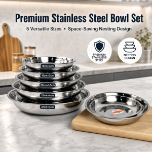 Stainless Steel Food Plate Silver – Stackable Serving Plate | Pinggan Stainless Steel | 5 Sizes