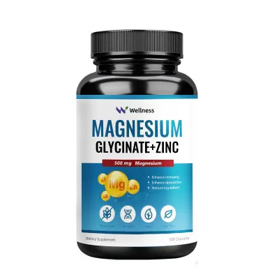 Wellness Magnesium Glycinate 500MG Magnesium Capsules Supplement with ZincVitamin D3 for Nerves Function Muscles Recovery