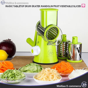 Magic Tabletop Drum Grater Mandolin Fruit Vegetable Slicer with 3 Stainless Steel Blades