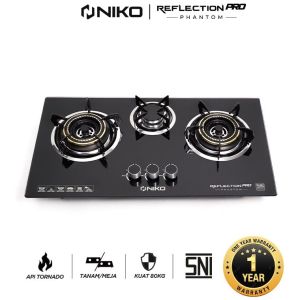 Niko Kompor Gas / Kompor Tanam Kaca 3 Tungku - Reflection Pro Phantom - FREE ONGKIR Jabodetabek